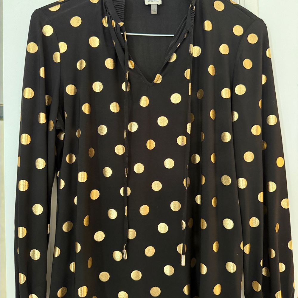 Anne Klein Black Blouse with Gold Dots